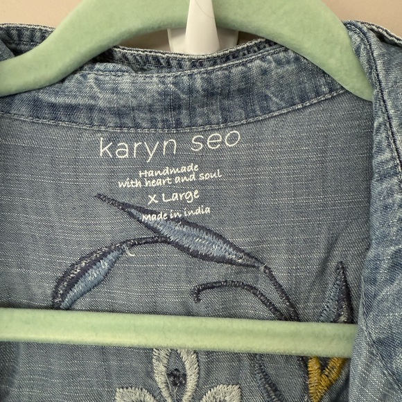 Floral Embroidered Denim Shirt Dress - Picture 4 of 9